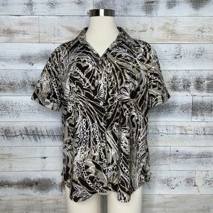 Gloria Vanderbilt Brown Floral Batik Blouse Top Size S Vintage Resort Cruise Y2K